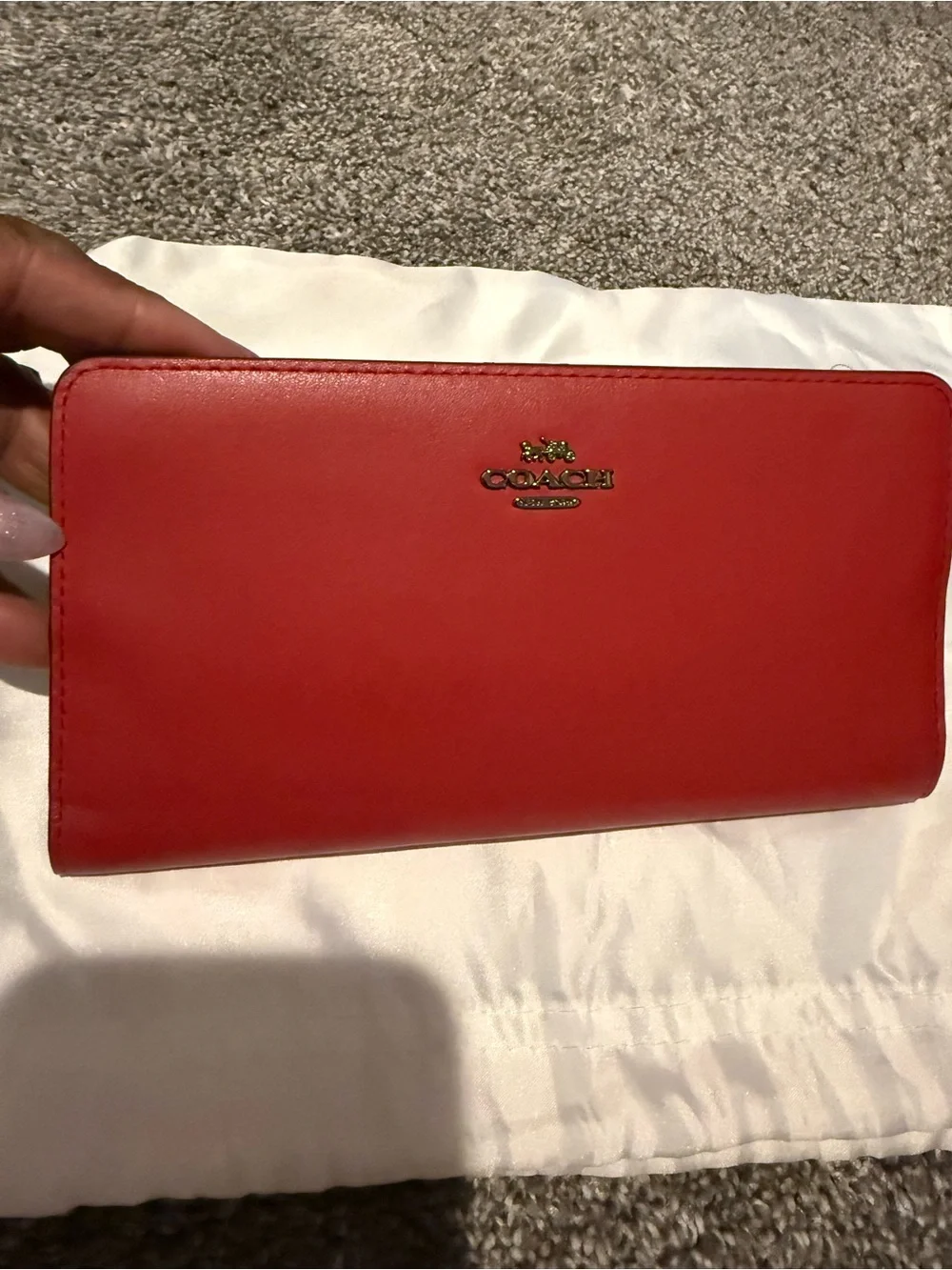 Coach Slim Red Leather Wallet with Gold Logo - Picture 1 of 3
